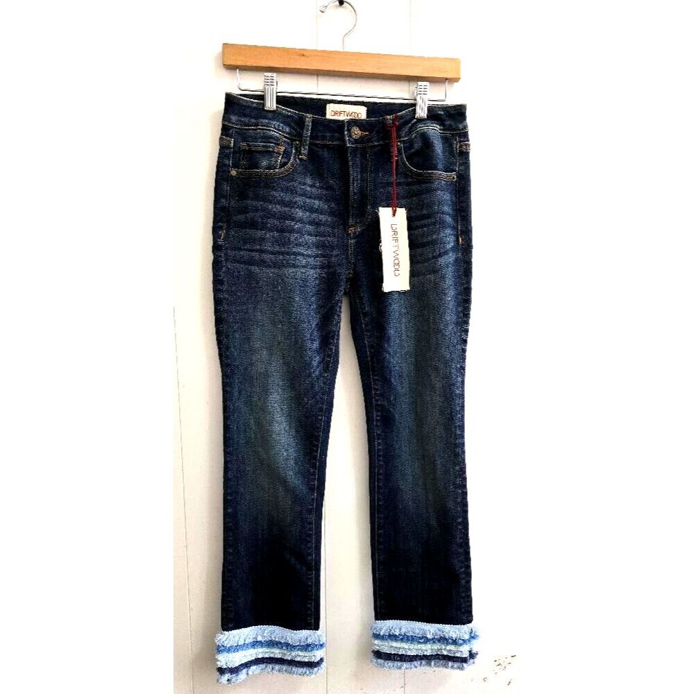 DRIFTWOOD Medium Wash Denim Blue Colette Fringe Cropped Jeans Size 26 NWβ¦